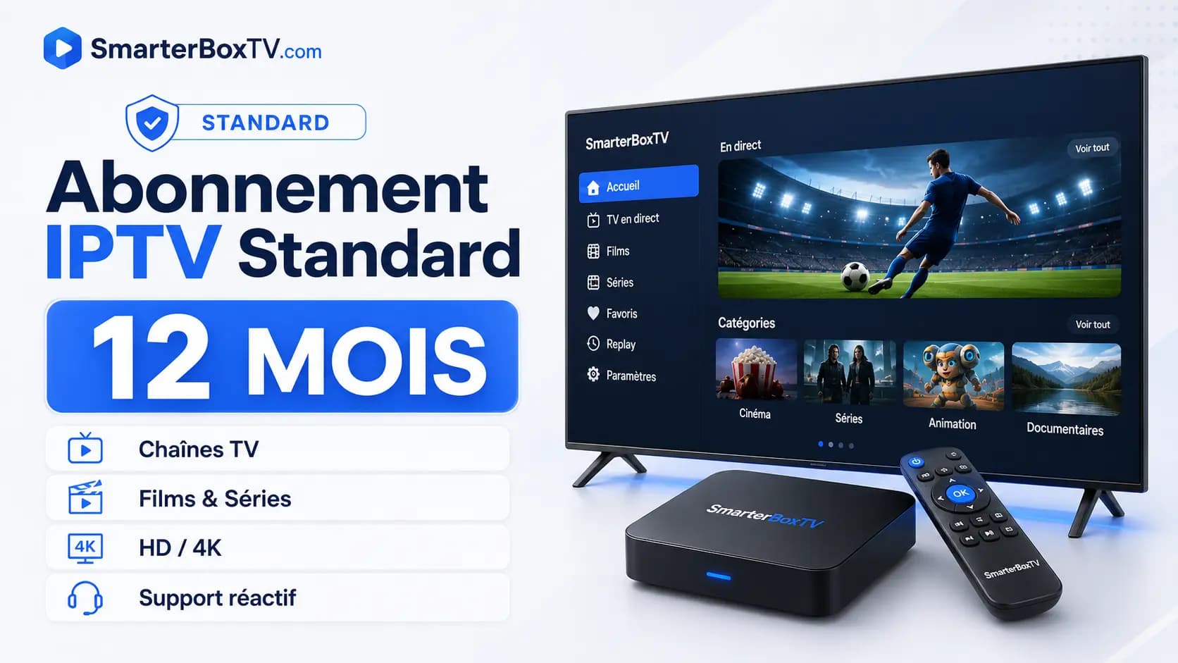 Abonnement IPTV Standard 12 mois SmarterBoxTV