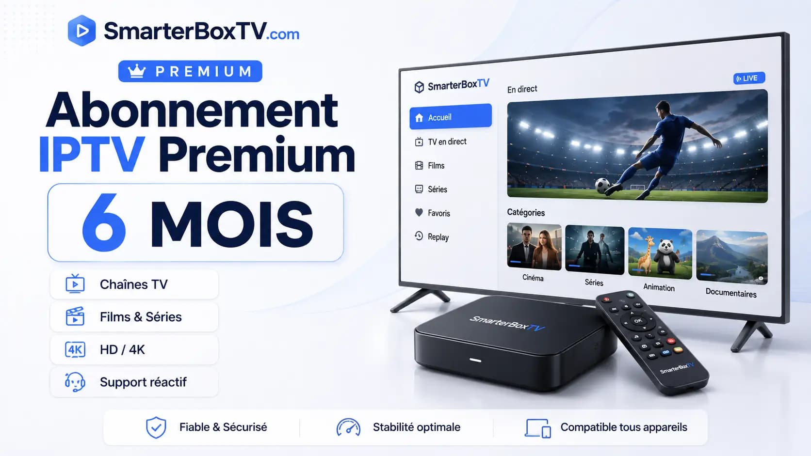 Abonnement IPTV Premium 6 mois SmarterBoxTV