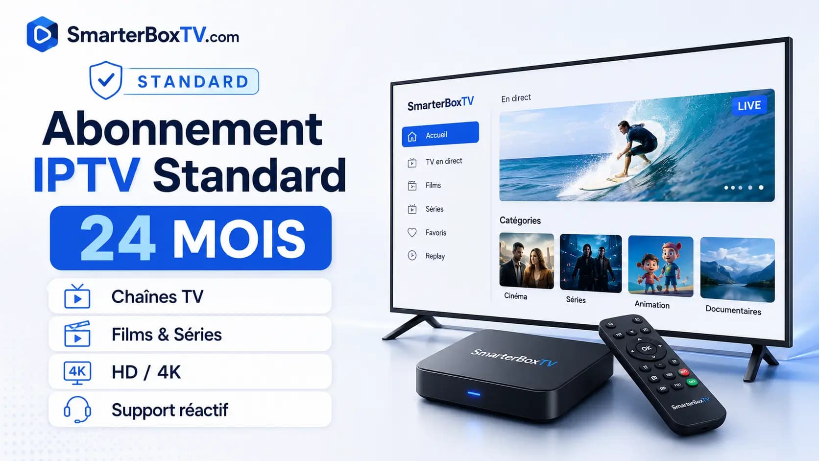 Abonnement IPTV Standard 24 mois SmarterBoxTV