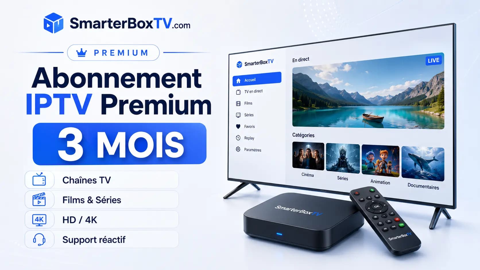 Abonnement IPTV Premium 3 mois SmarterBoxTV